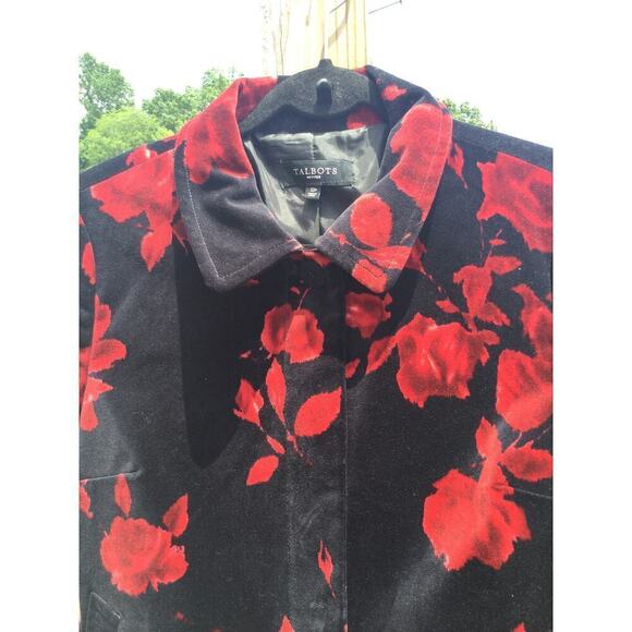 Talbots Womens Velvet Blazer Sz 12p 12 Jacket Black Red Rose Whimsygoth Romantic - Picture 2 of 9